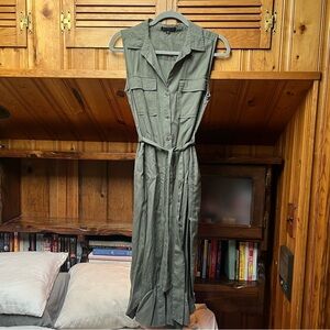 NEW Velvet Heart Army Green Collared Midi Dress with Waist Tie